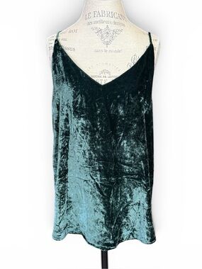 LOFT Green Velvet Cami Flowy Tank Top Deep V-neck Spaghetti Straps Green XL